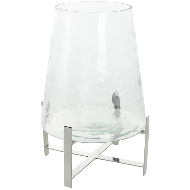16" Clear Glass & Stainless Steel Hurricane Candle Holder
