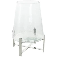 16" Clear Glass & Stainless Steel Hurricane Candle Holder