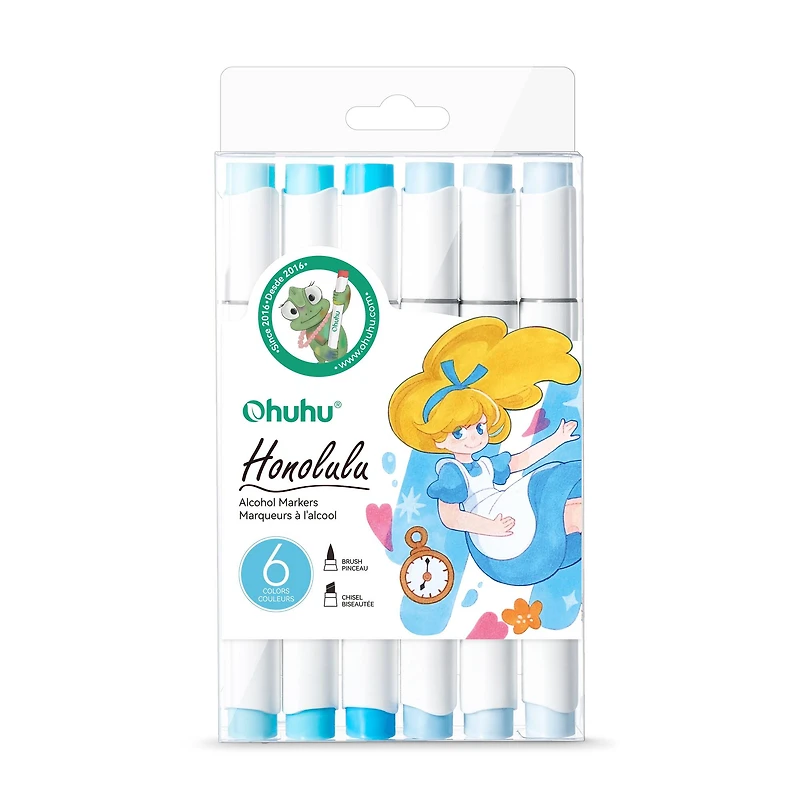 Ohuhu® Honolulu Brush & Chisel Dual Tip Blue Tones Marker Set