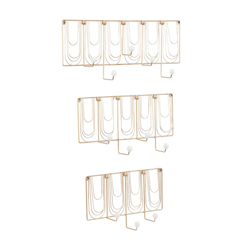 Set of 3 Gold Metal Glam Wall Hook, 16", 20", 24"