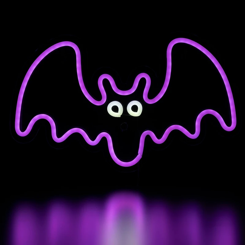 15" Purple LED Neon Style Purple Bat Halloween Window Silhouette