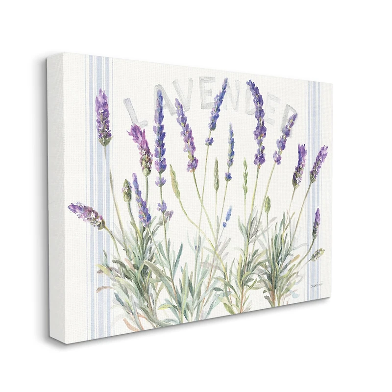 Stupell Industries Lavender Floral Cluster Farmhouse Bistro Stripes Canvas Wall Art