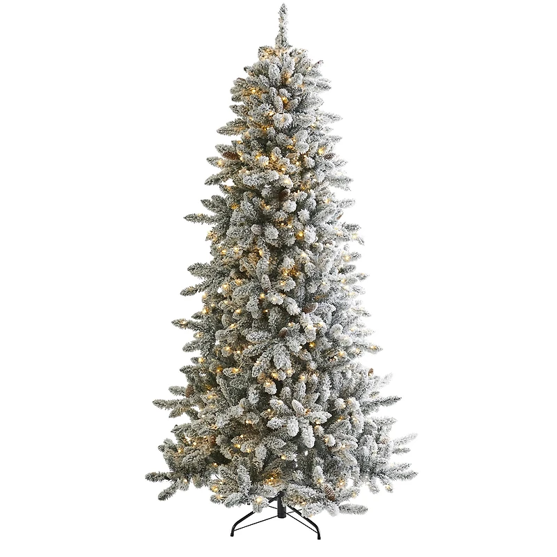 7.5ft. Pre-Lit Flocked Livingston Fir Artificial Christmas Tree with Pinecones and Clear Warm LED Lights