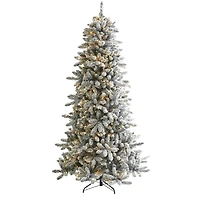 7.5ft. Pre-Lit Flocked Livingston Fir Artificial Christmas Tree with Pinecones and Clear Warm LED Lights