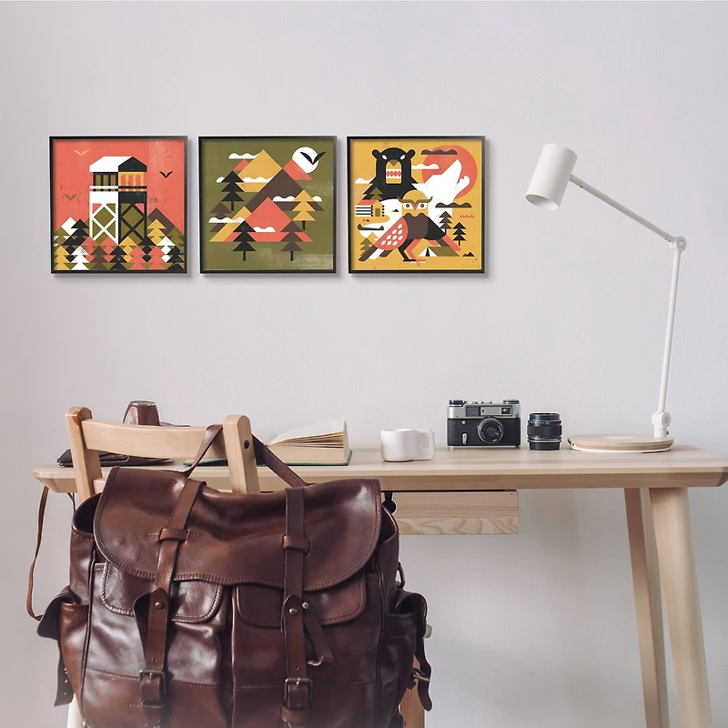 Stupell Industries Kids' Rustic Forest Animal Camp Adventure Geometric Shapes Framed Wall Art