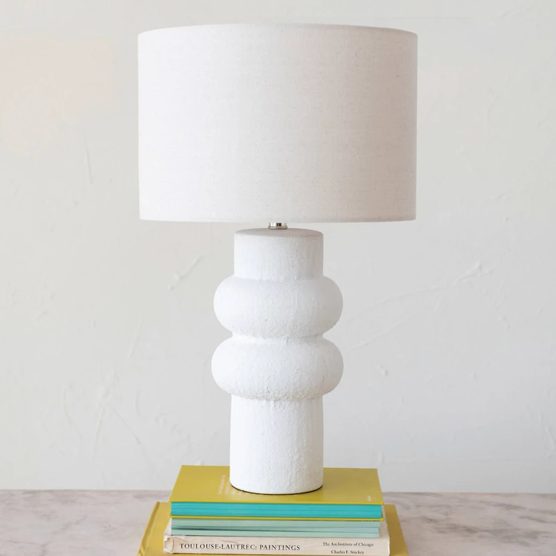 Hello Honey® 24.5" White Volcano Finish Stoneware Table Lamp with Linen Shade
