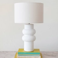 Hello Honey® 24.5" White Volcano Finish Stoneware Table Lamp with Linen Shade