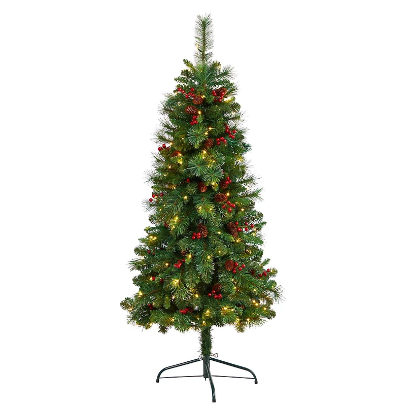 5ft. Pre-Lit Flat Back Montreal Mountain Pine Artificial Christmas Tree, White LED Lights