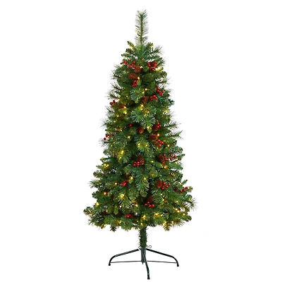 5ft. Pre-Lit Flat Back Montreal Mountain Pine Artificial Christmas Tree, White LED Lights