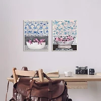 Stupell Industries Flowers In Bath Tub Pink Blue Interior Design,10" x 15"