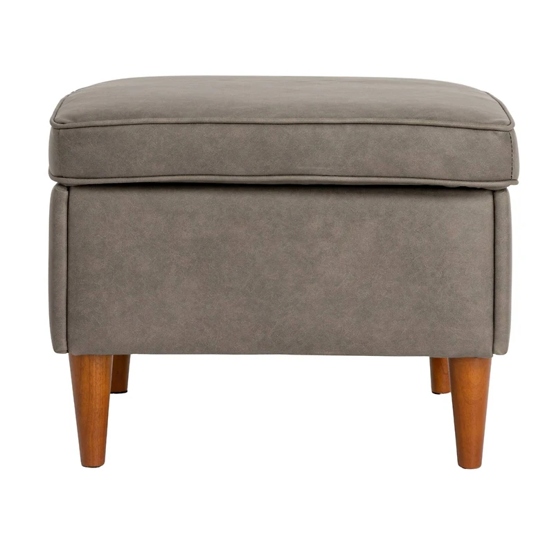 Hello Honey® Atley Ash Gray Vegan Leather Upholstered Modern Storage Ottoman