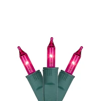 Set of 50 Pink Perm-O-Snap Mini Christmas Lights - 24.75 ft  Green Wire