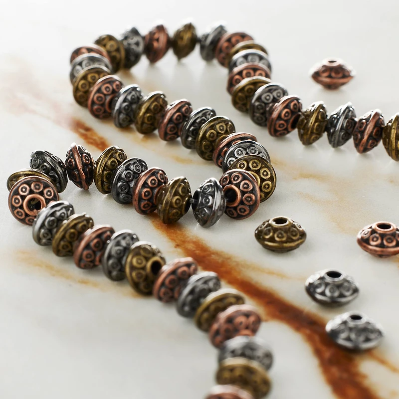 12 Pack: Carved Metal Rondelle Beads, 6mm by Bead Landing™