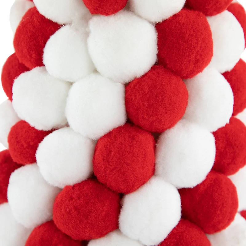 15" Red & White Candy Cane Pom Pom Christmas Tree Table Décor