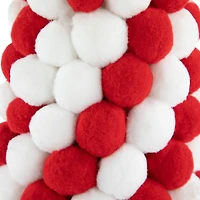15" Red & White Candy Cane Pom Pom Christmas Tree Table Décor