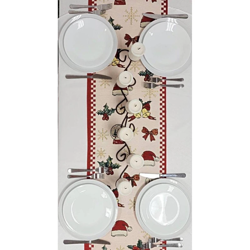 Wizardi 13.75" x 71" Classic Holiday Ornaments Christmas Table Runner