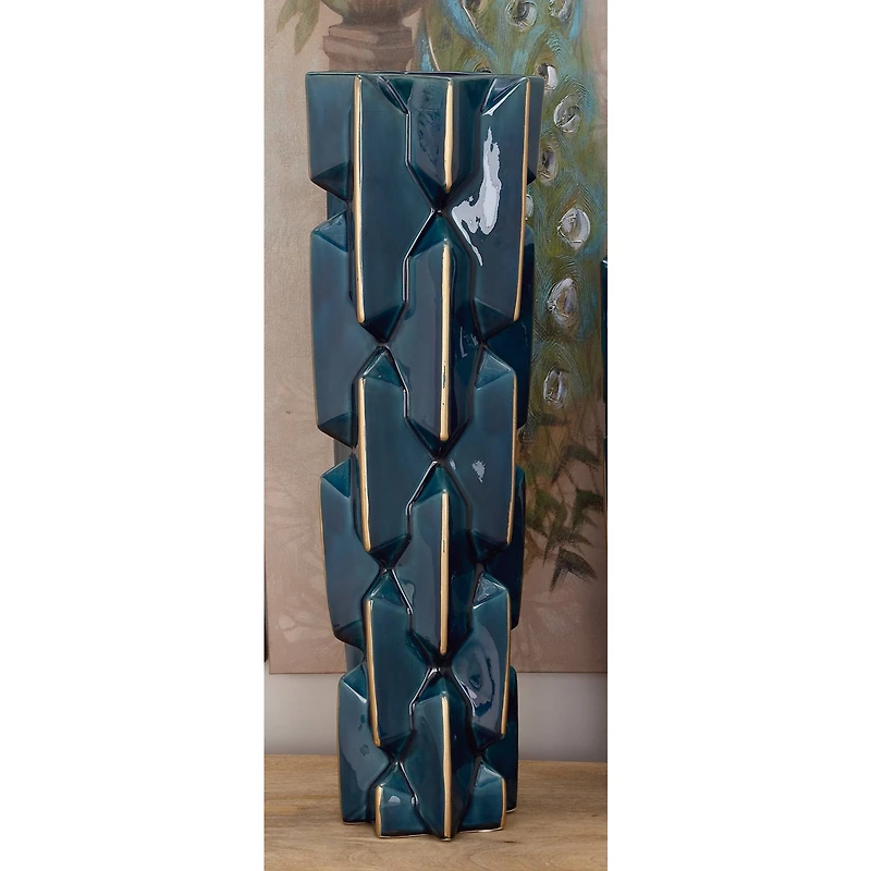 27" Blue Stoneware Modern Vase