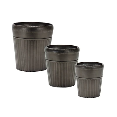 Pewter Metal Planter with Tapered Design Set