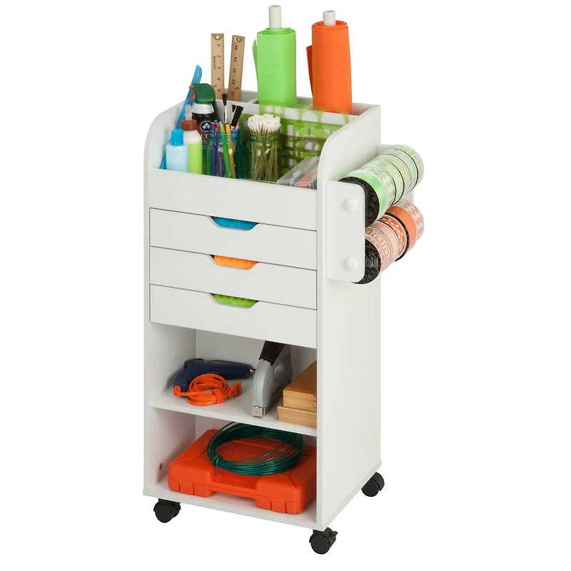 Honey Can Do 3-Drawer White Rolling Craft Cart with Drawers & Slotted Compartments