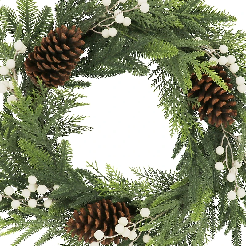 24" White Berry & Pinecone Wreath by Ashland®
