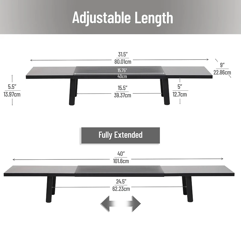 Mind Reader Extendable Monitor Stand, Adjustable Desktop Riser for Dual Monitors, Printers, Laptops, TV, 31.5–40 Inch Width, 88 lb Capacity, Metal and MDF Wood, Black