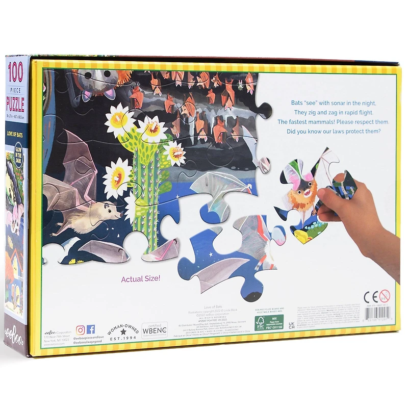 eeBoo Love of Bats Glow in the Dark 100 Piece Jigsaw Puzzle