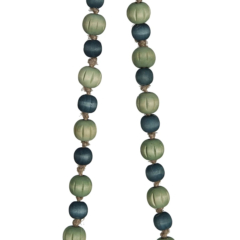 Hello Honey® 12ft. Green & Blue Paulownia Wood Beads with Jute Tassels Garland