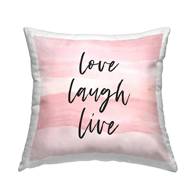 Stupell Industries Love Laugh Live Pink Causal Calligraphy Throw Pillow, 18" x 18"