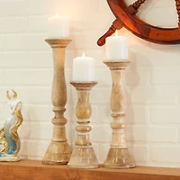 Light Brown Wood Candle Holder Set