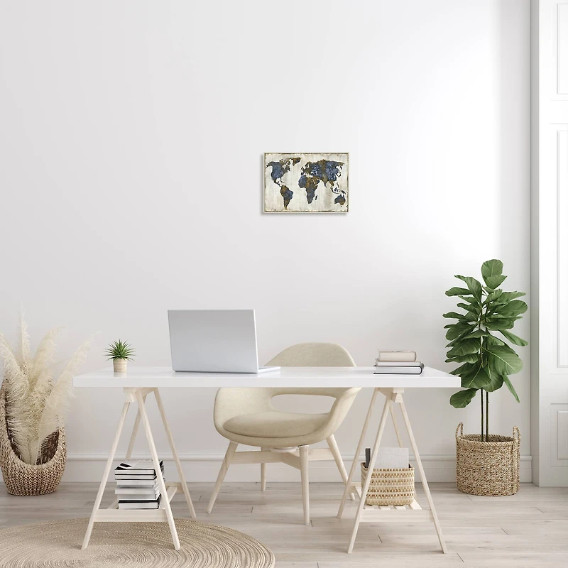 Stupell Industries Gold Blue World Map Design Wall Plaque