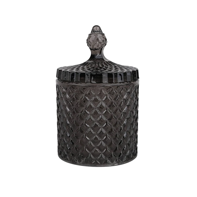 7" Black Diamond Beveled Glass Container with Lid by Ashland®