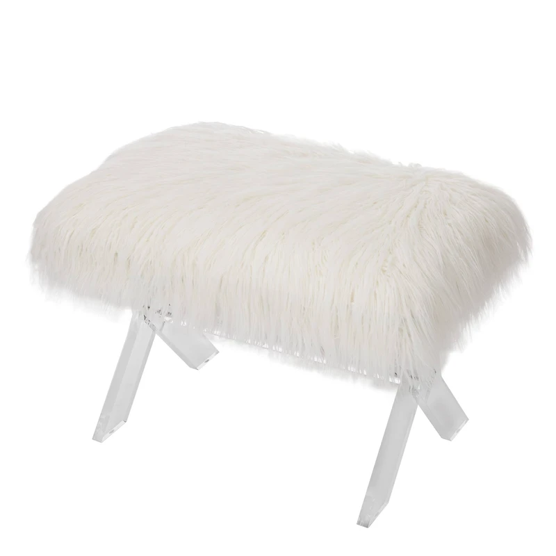 Glitzhome® 25.5" White Faux Fur Acrylic Bench