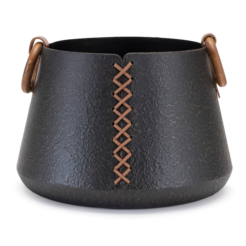 9" Iron Metal Vases with Leather Accents, 2ct.