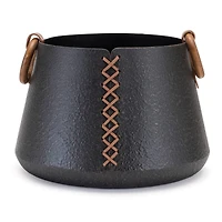 9" Iron Metal Vases with Leather Accents, 2ct.