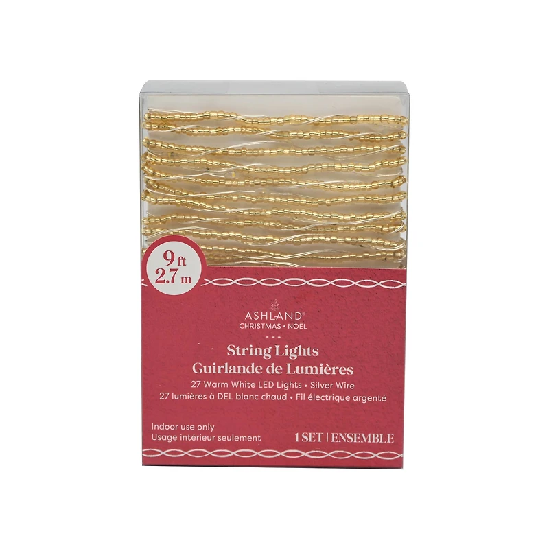27ct. Warm White LED Gold Bead String Lights on Silver Wire by Ashland®