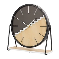 9" Black Metal Geometric Clock with Faux Wood Accents