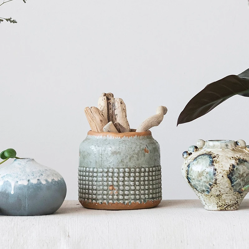 Hello Honey® 6" Distressed Gray Terracotta Hobnail Planter