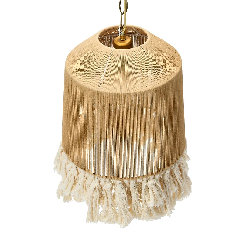 Hello Honey® 16" Coastal Pendant Lamp with Natural Paper Rope Shades, Fringe Detail and Iron Base
