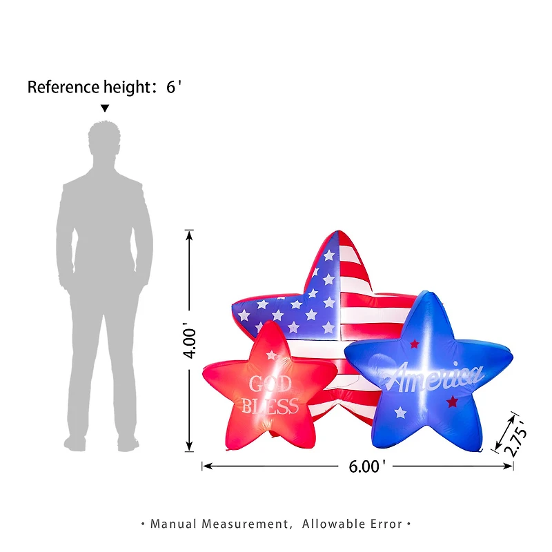 Glitzhome® 6ft. Lighted Patriotic American Inflatable Stars Décor