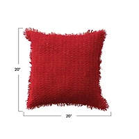 Hello Honey® 20" x 20" Square Red Woven Cotton Pillow with Metallic Gold Thread & Fringe
