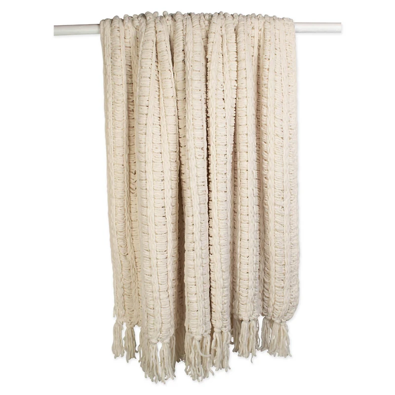 Chenille Luxury Tassel Throw Cream"
