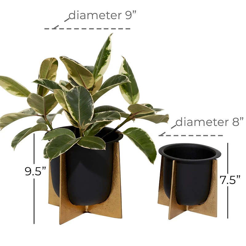 Black & Gold Aluminum Glam Planter Set