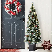 6ft. Pre-Lit Greenery Pinecones & Red Berries Artificial Christmas Porch Tree, Warm White LED Lights