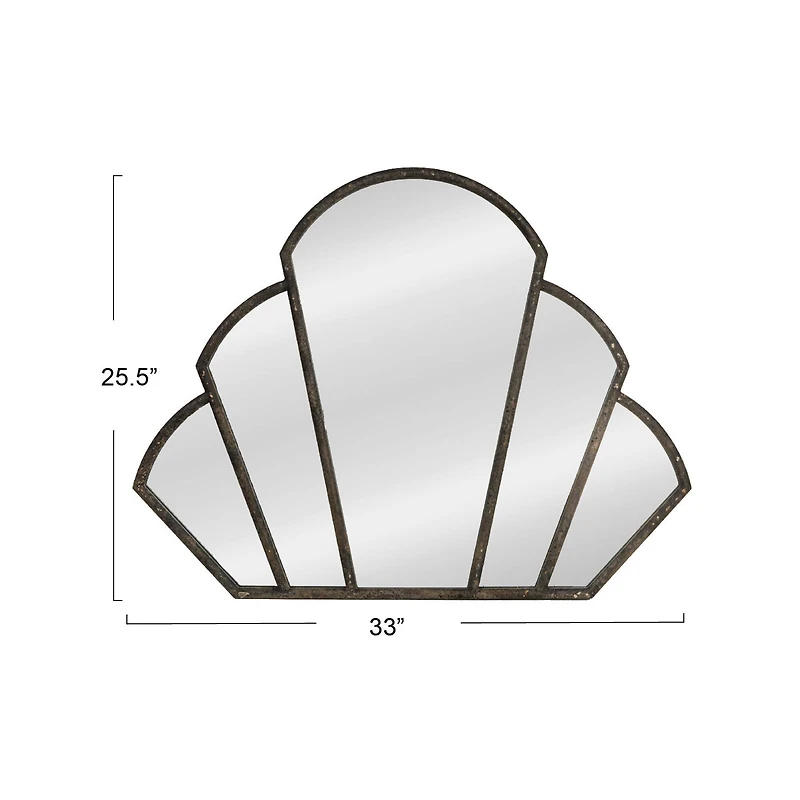 Hello Honey® 33" Black Distressed Metal Scallop Shaped Wall Mirror