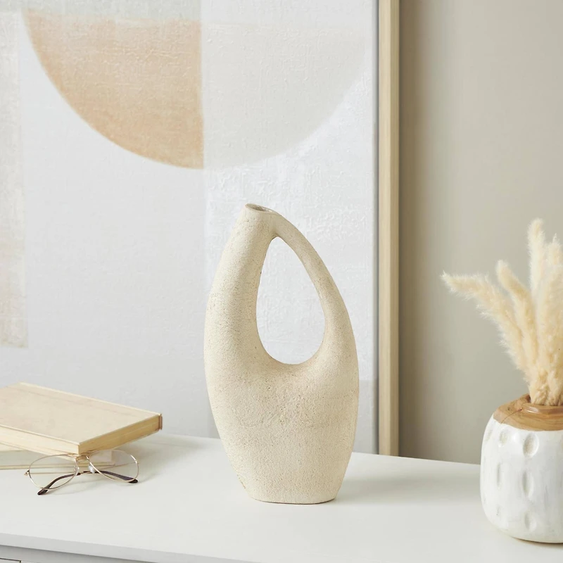 14" Cream Abstract Cutout Paper Mache Vase 