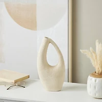 14" Cream Abstract Cutout Paper Mache Vase 