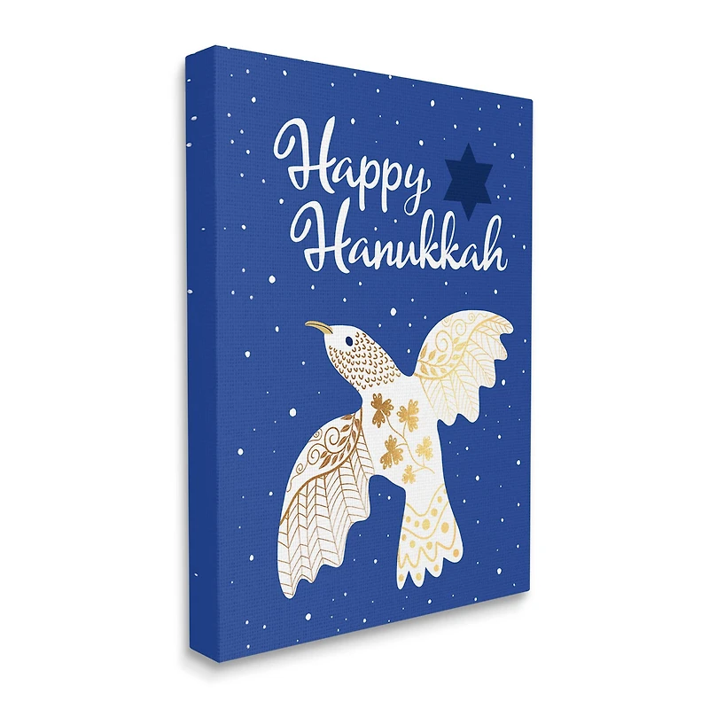 Stupell Industries Happy Hanukkah Patterned Dove Canvas Wall Art