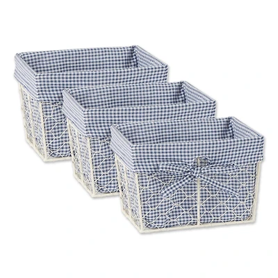 DII® Small Antique White Chicken Wire Baskets with French Blue Gingham Liners, 3ct.