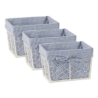DII® Small Antique White Chicken Wire Baskets with French Blue Gingham Liners, 3ct.