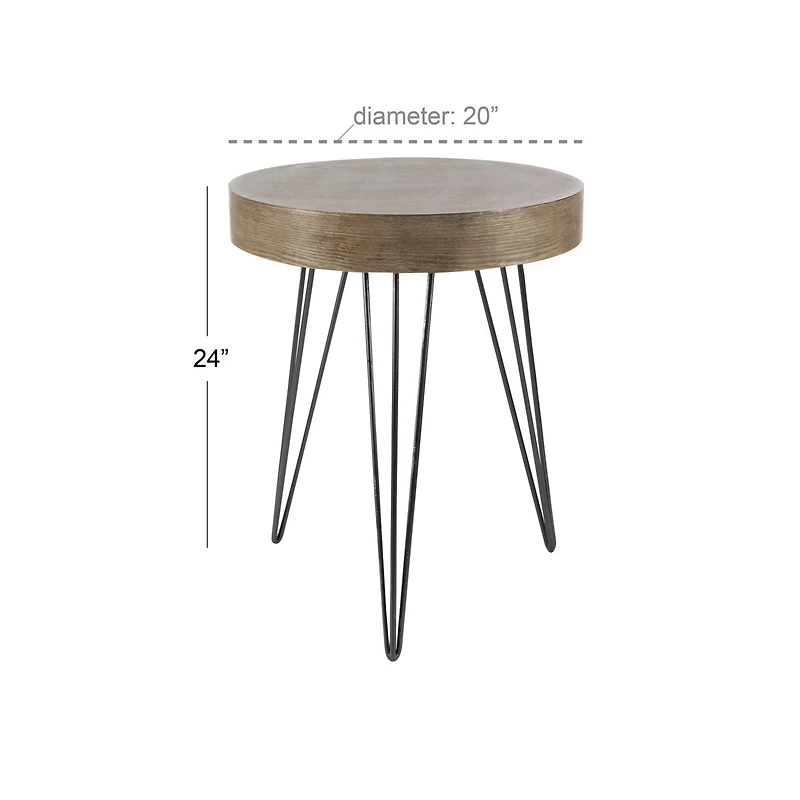 Brown Wood & Metal Modern Accent Table